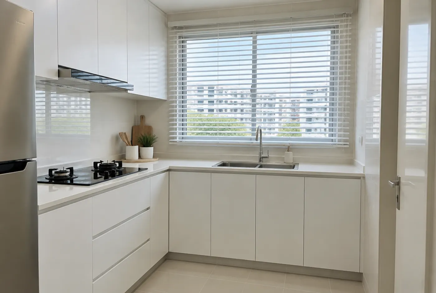 HDB kitchen window with aluminium venetian blinds