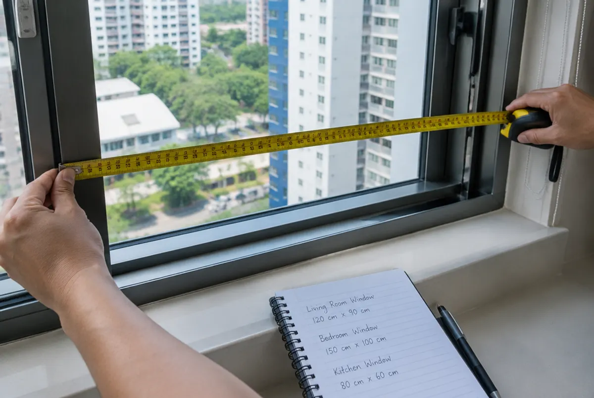 Window being measured with a tape for made-to-measure curtains